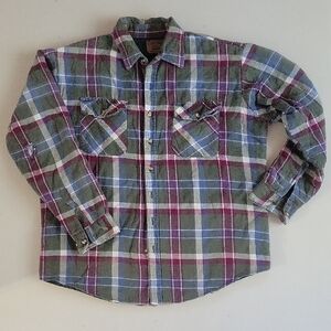 St. John's Bay Green and Blue Plaid Button Down Shirt